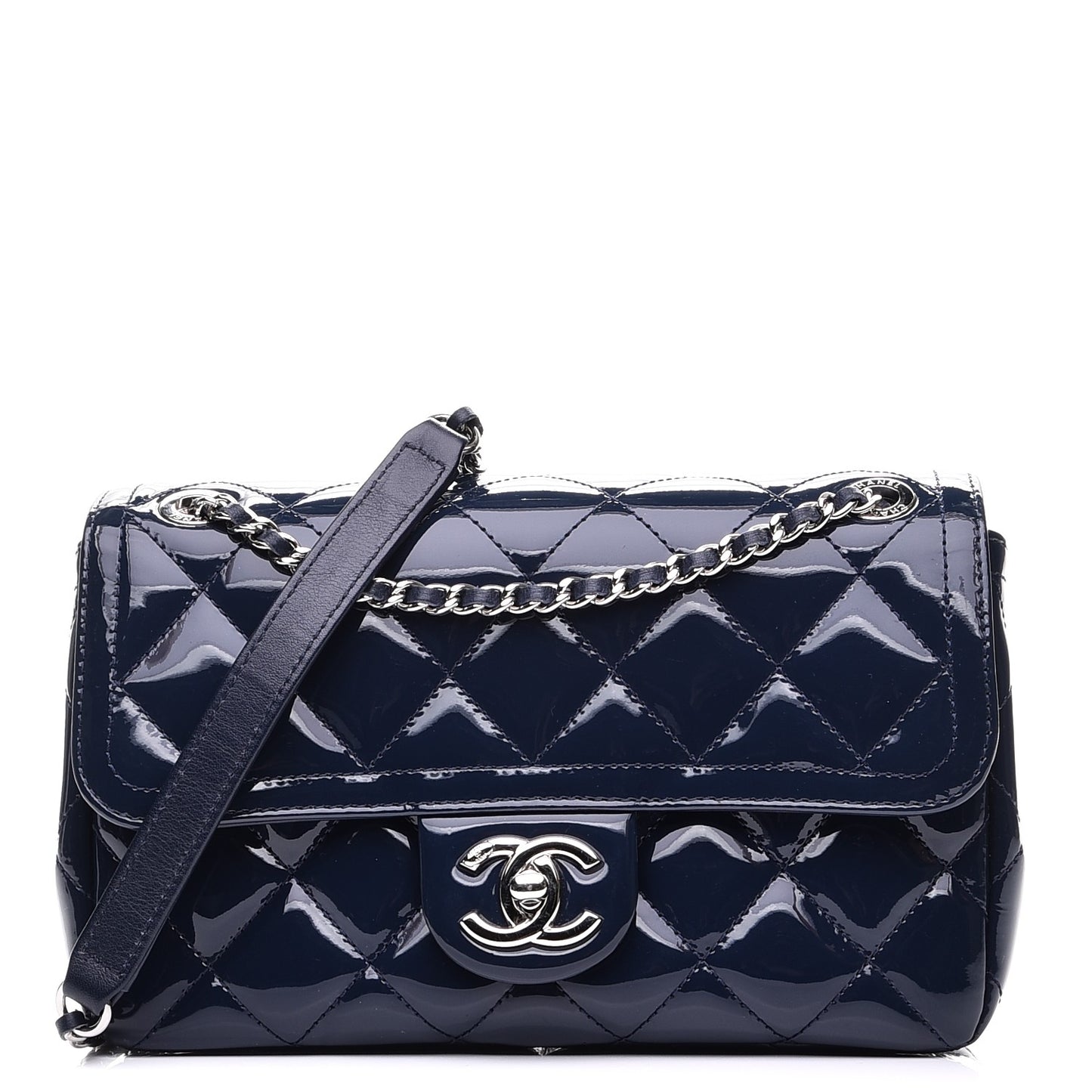 Patent Quilted Small Coco Shine Flap Navy