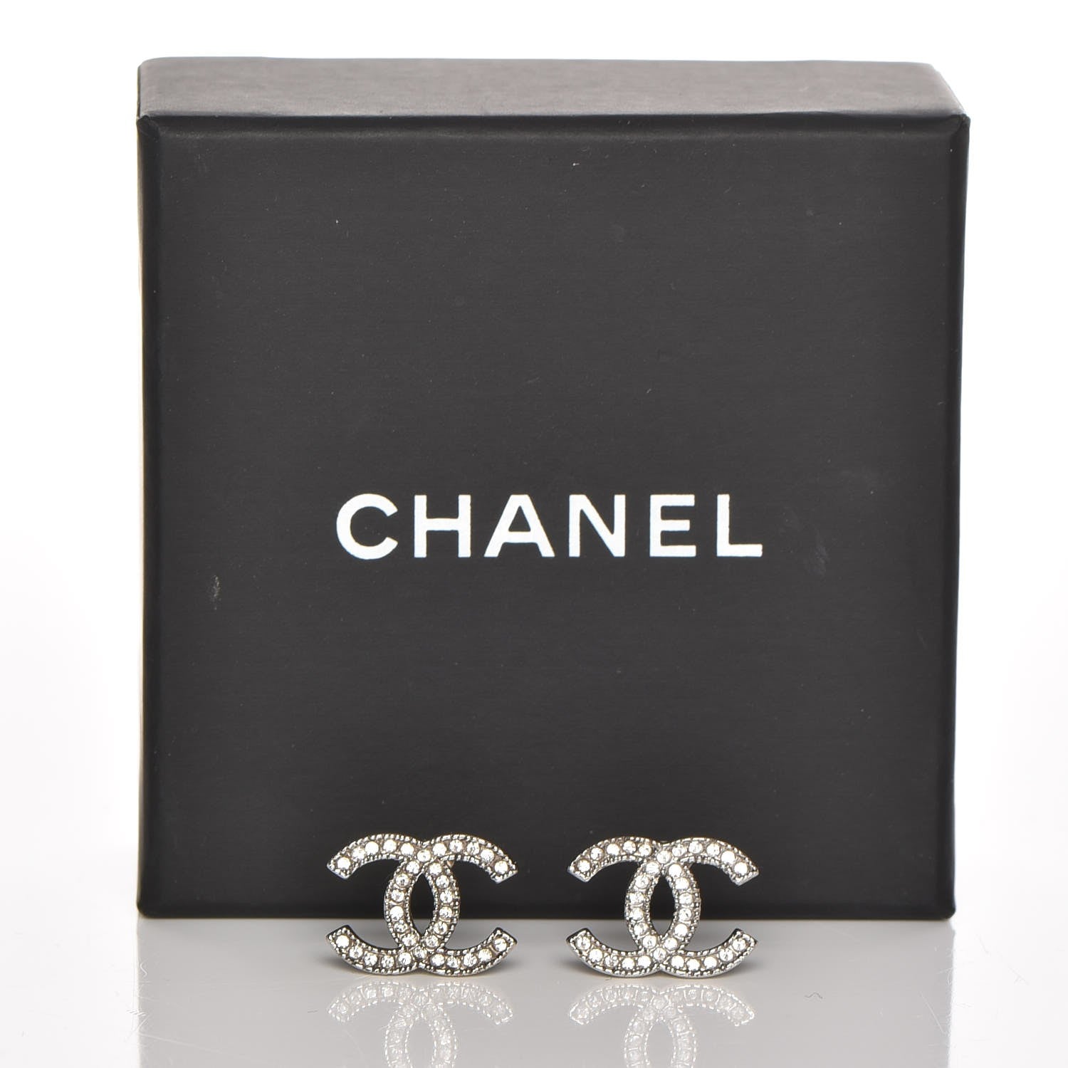 Chanel Crystal Timeless CC Earrings Silver 6 of 6