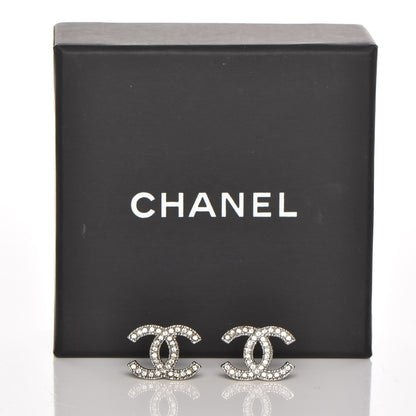 Chanel Crystal Timeless CC Earrings Silver 6 of 6