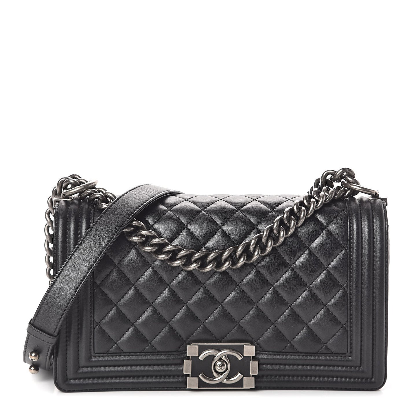 Lambskin Quilted Medium Boy Flap Black