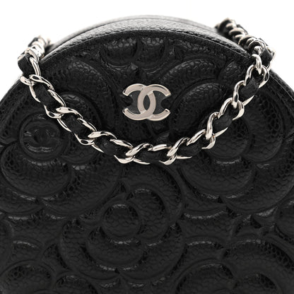 Chanel Caviar Camellia Embossed Round Clutch With Chain Black 8 of 11