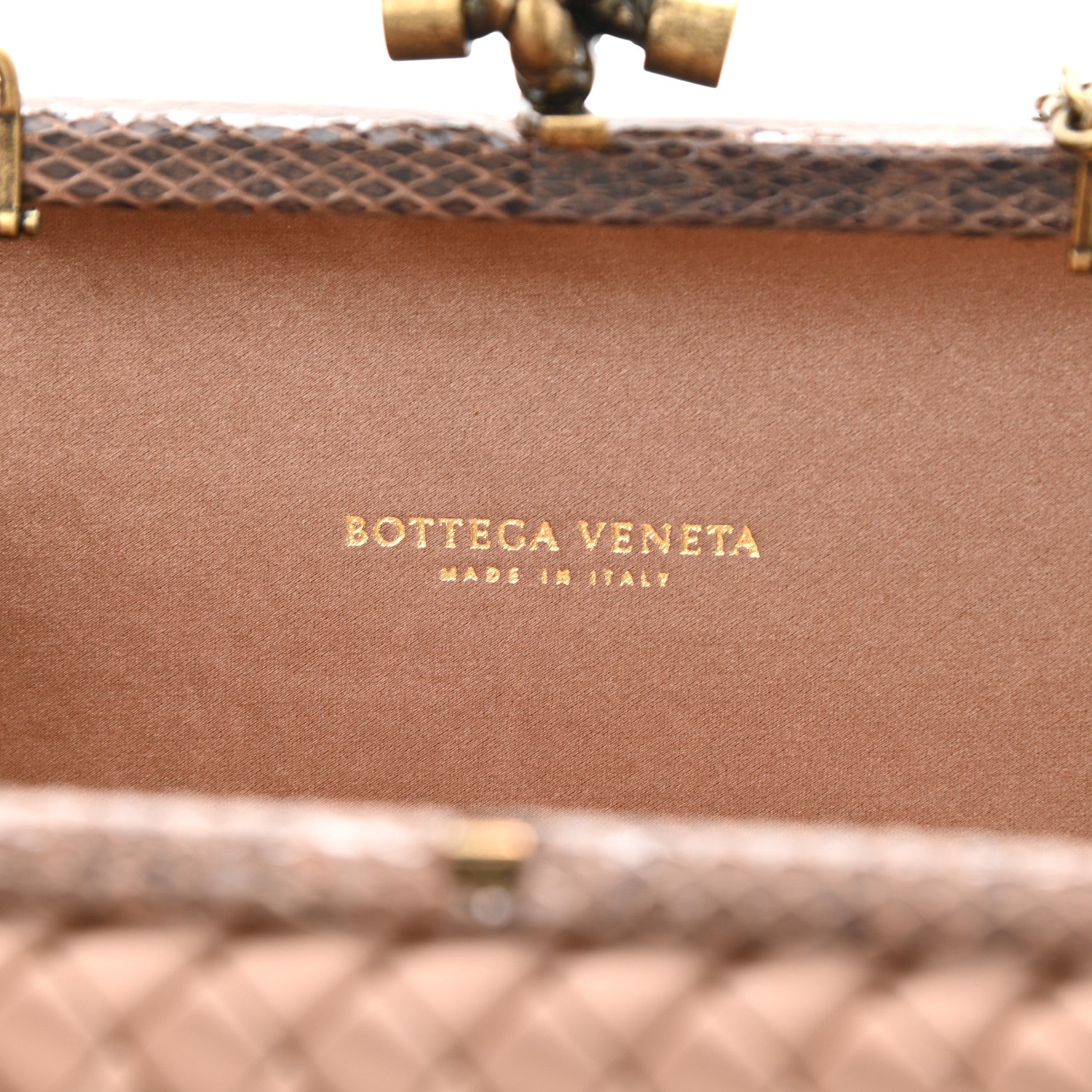 Bottega Veneta Satin Ayers Intrecciato Chain Knot Clutch Camel 5 of 8