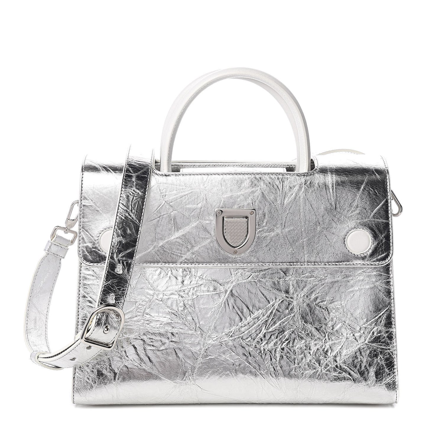 Metallic Calfskin Medium Diorever Flap Silver