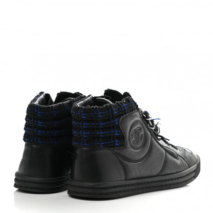 Chanel Lambskin Tweed Zipped Sneakers 40 Black Blue 4 of 7