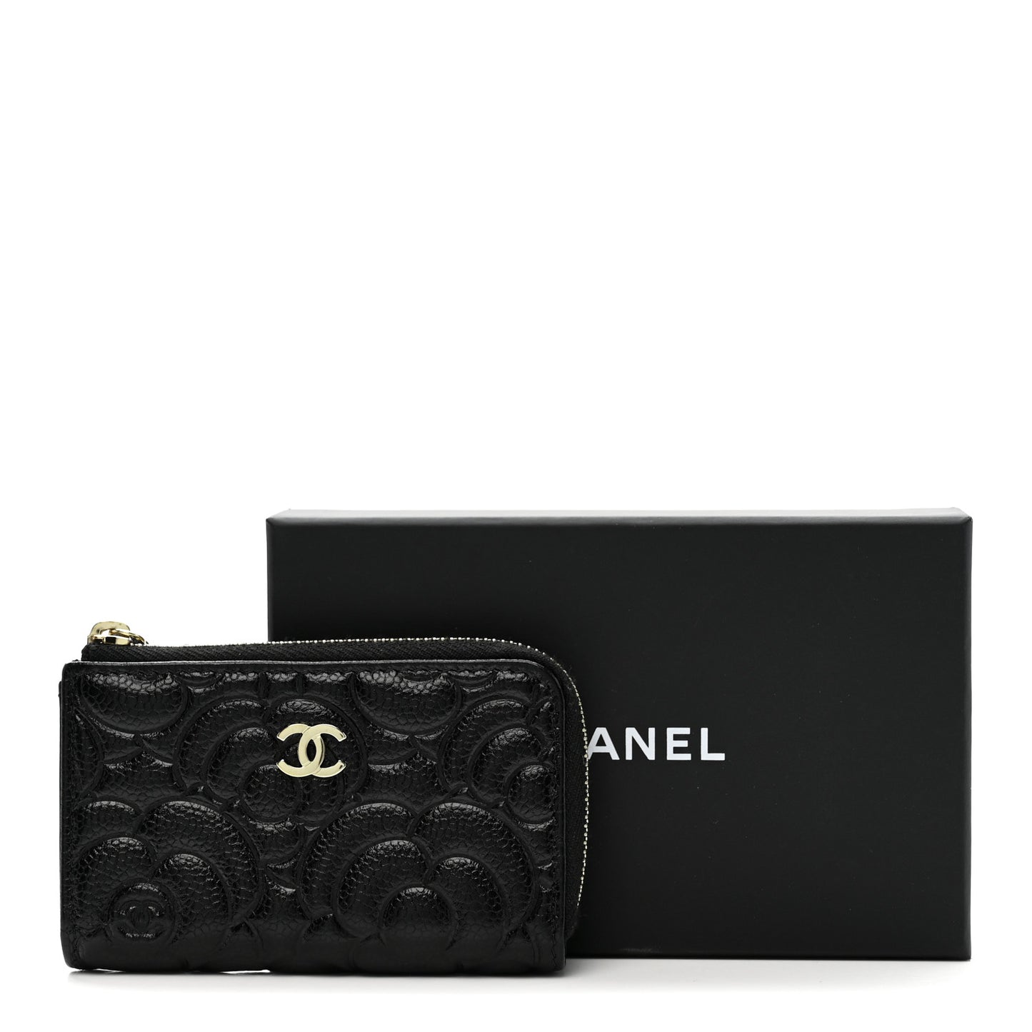 Caviar Camellia Embossed Key Holder Case Black