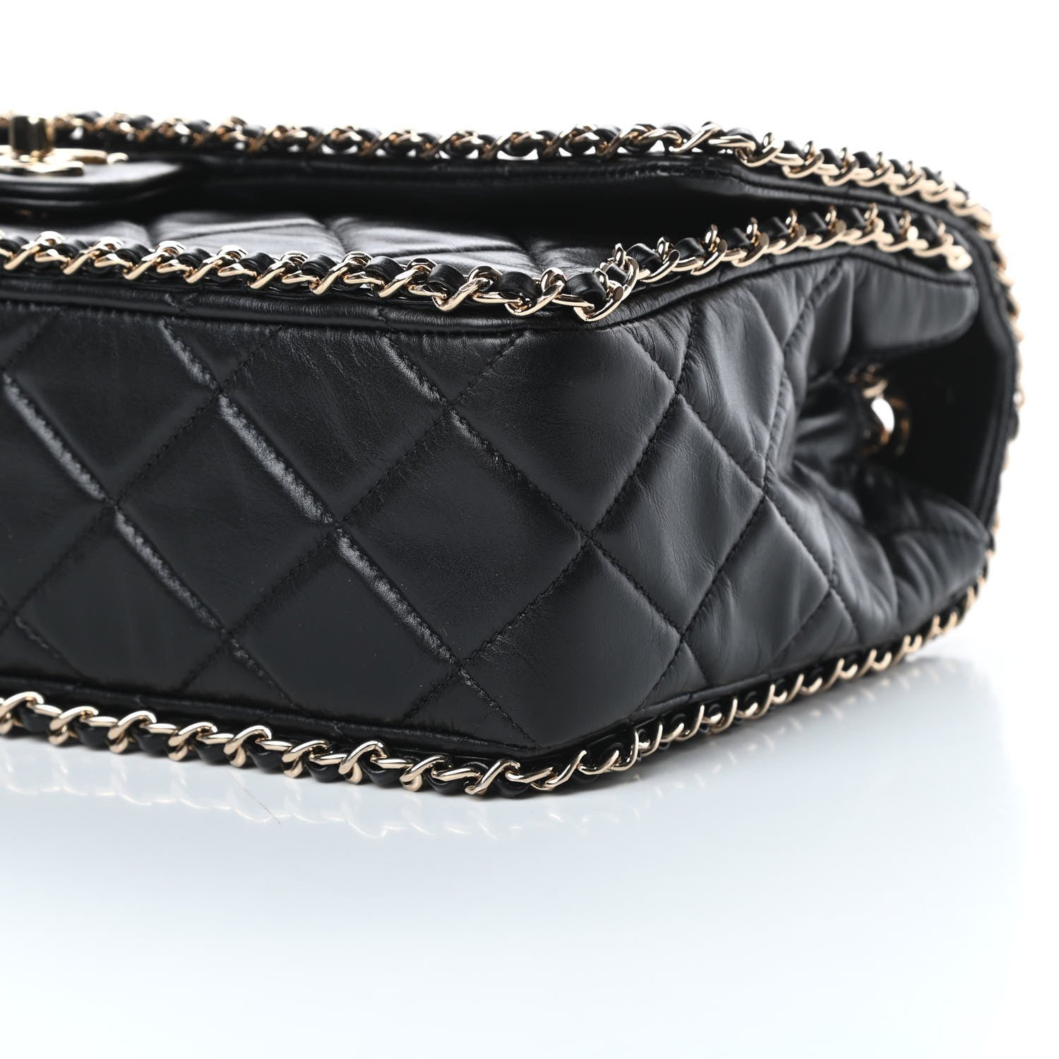 Chanel Crumpled Calfskin Quilted Large Chain All Over Flap Bag Black 11 of 12