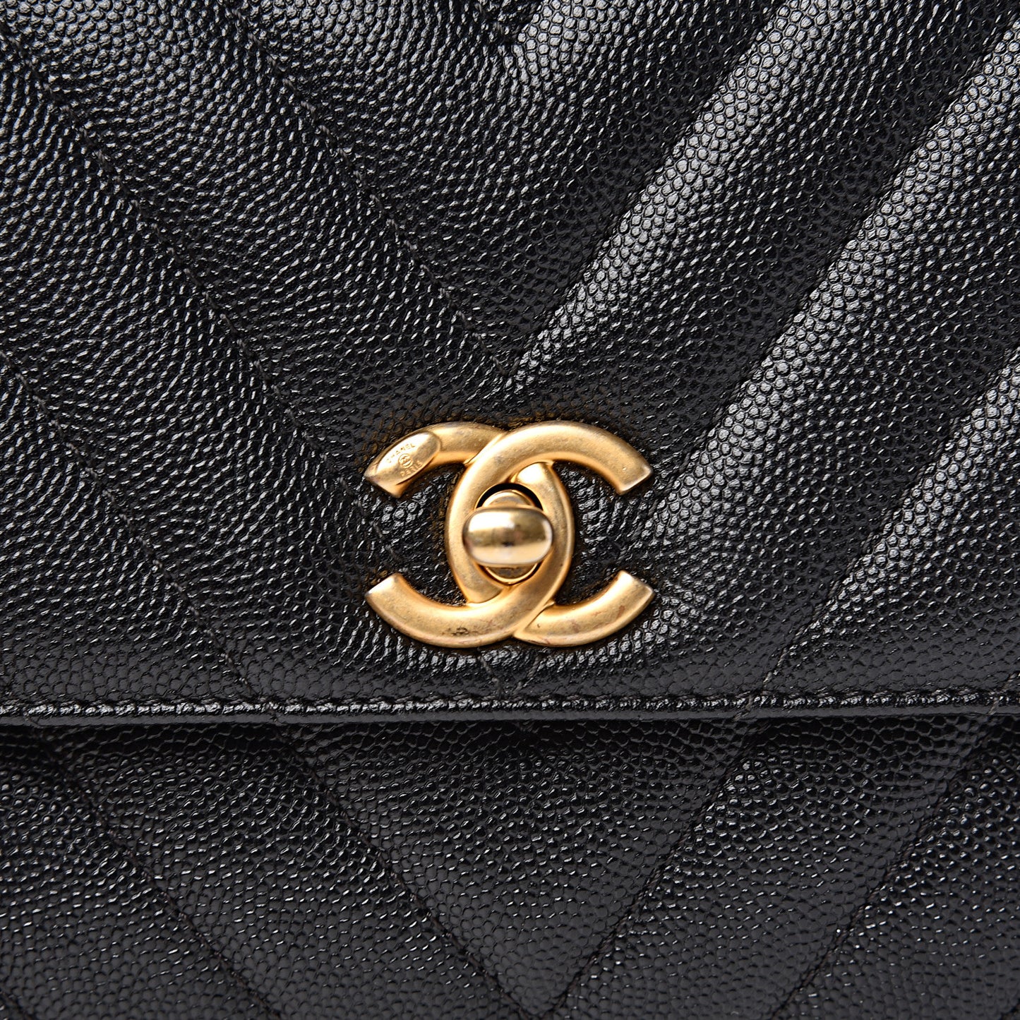 Caviar Chevron Quilted Mini Coco Handle Flap Black
