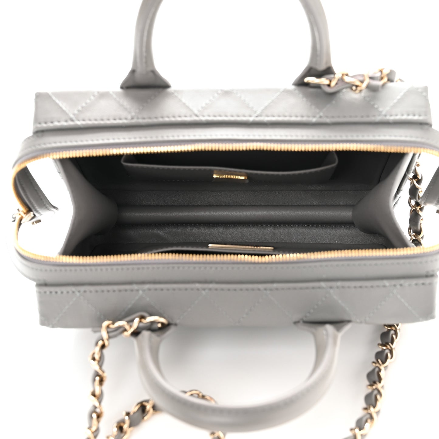 Calfskin Quilted Studded Square Vanity Case Grey