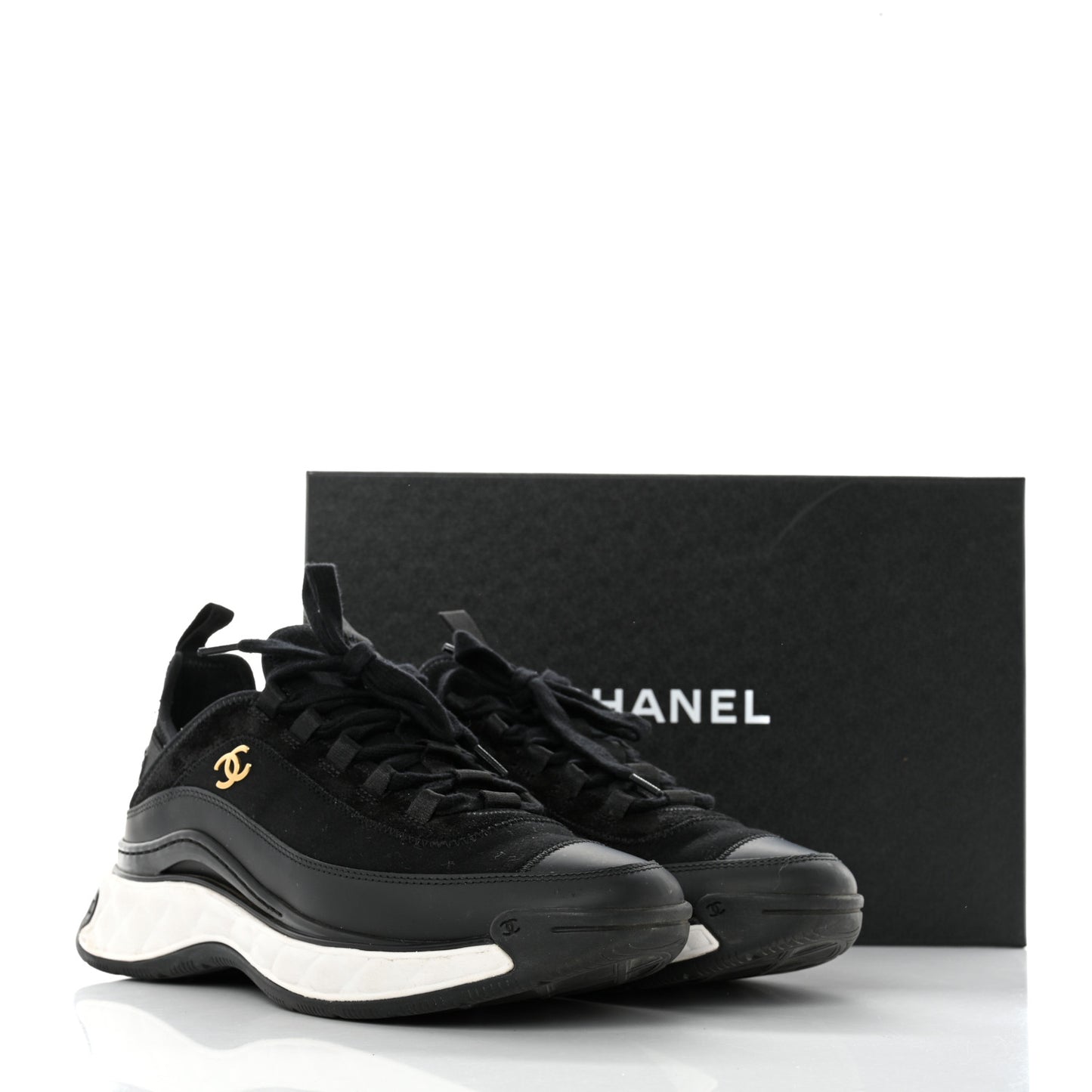 Velvet Calfskin Mixed Fibers CC Sneakers 39 Black