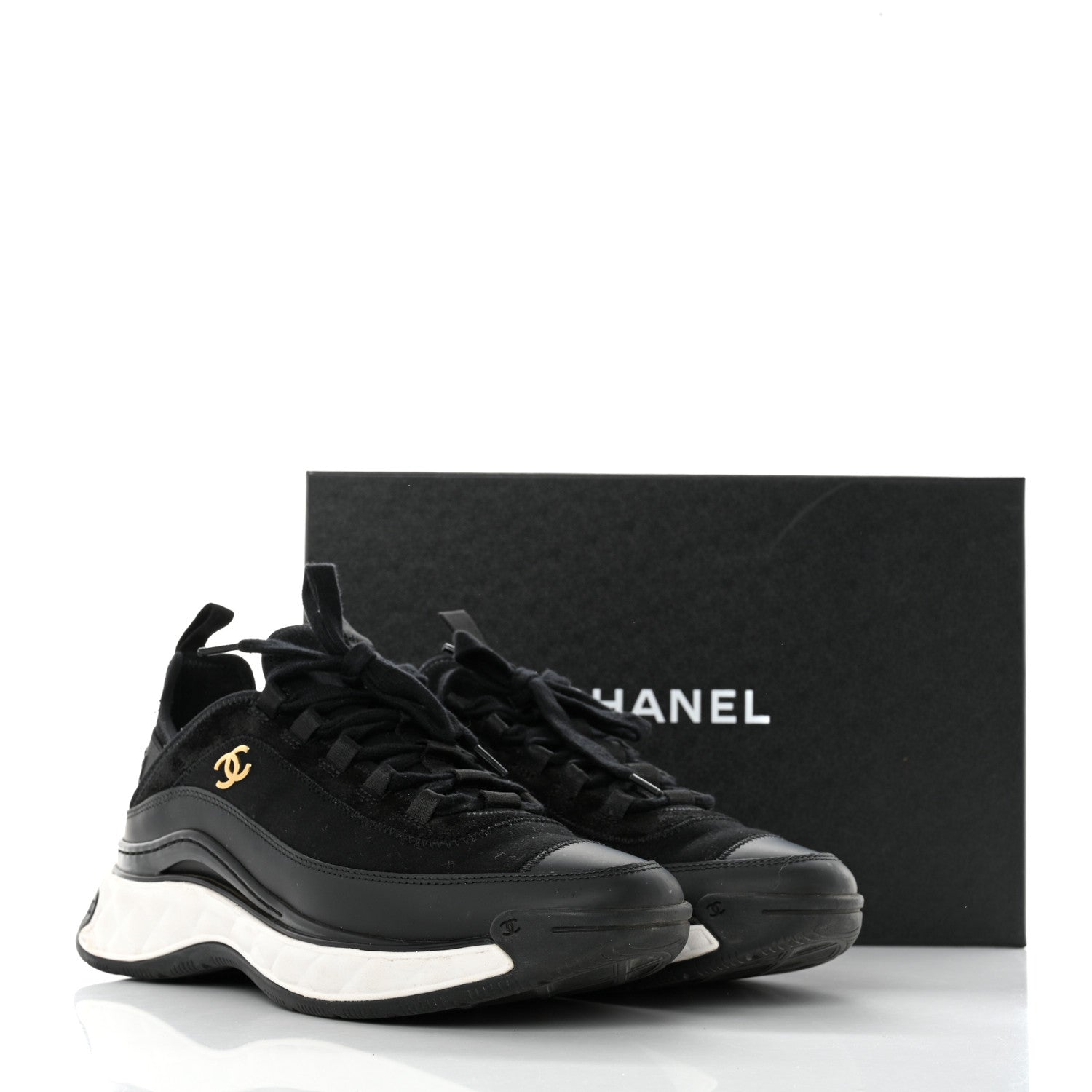 Chanel Velvet Calfskin Mixed Fibers CC Sneakers 39 Black 9 of 9