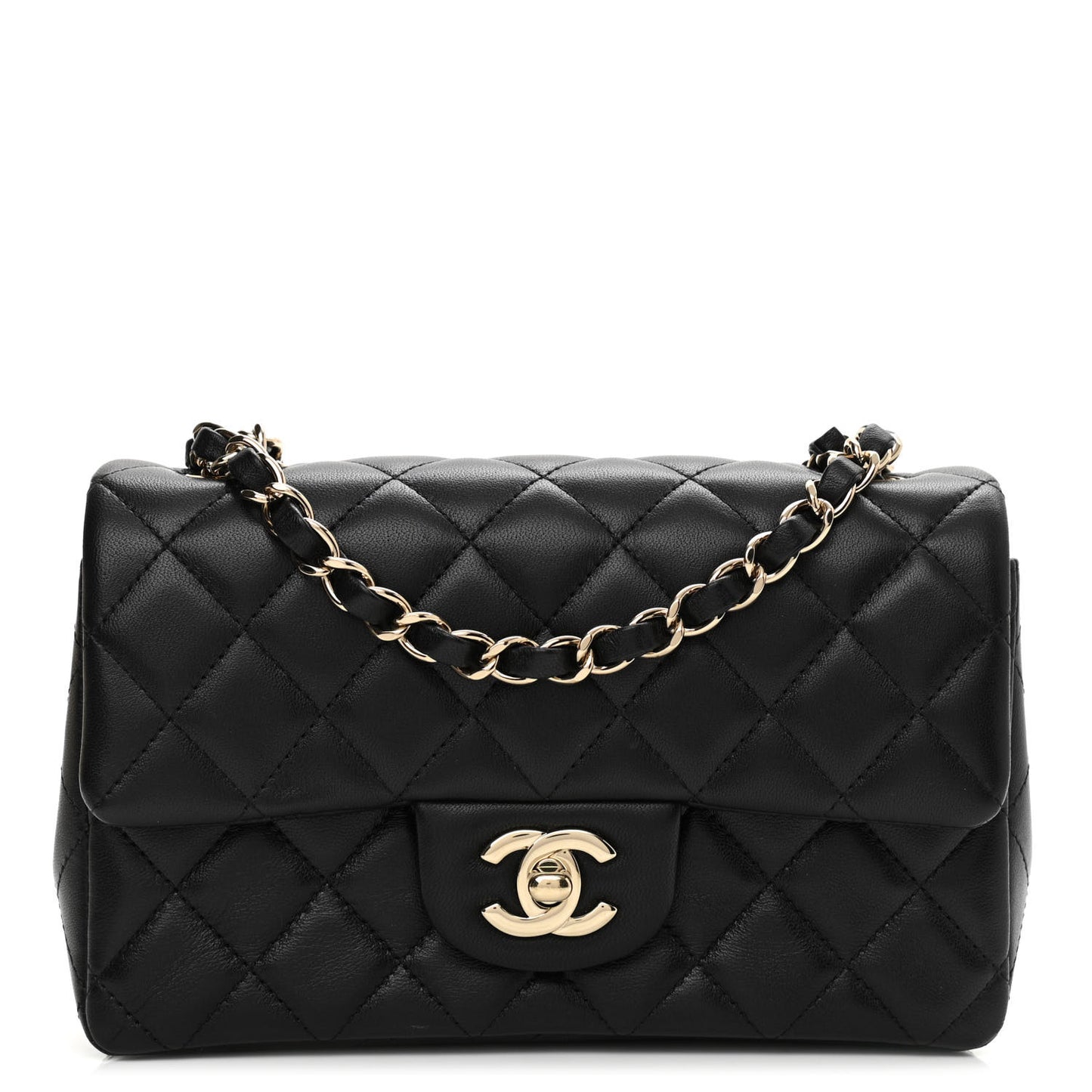 Lambskin Quilted Mini Rectangular Flap Black