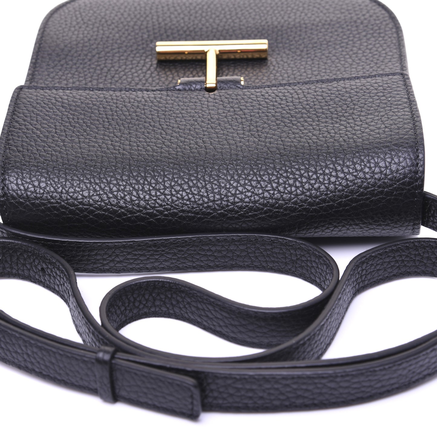 Grained Calfskin Small T Clasp Tara Crossbody Bag Black
