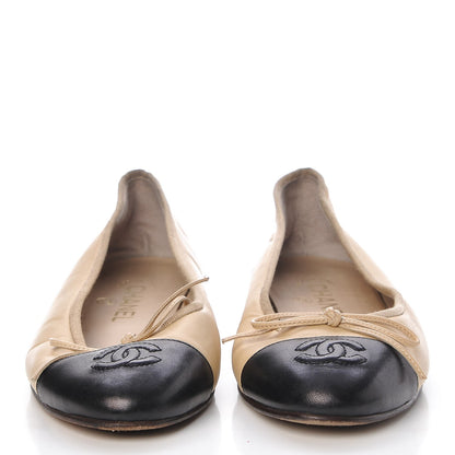 Chanel Lambskin Cap Toe Ballerina Flats 36.5 Beige Black 2 of 22