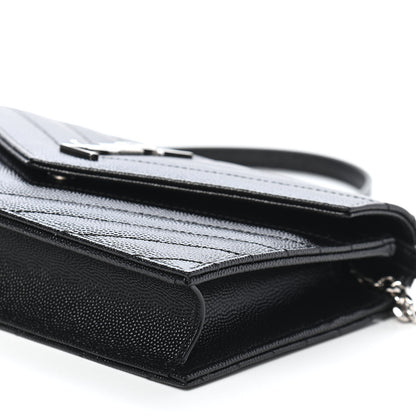 Saint Laurent Grain De Poudre Matelasse Chevron Monogram Envelope Chain Wallet Black 8 of 8