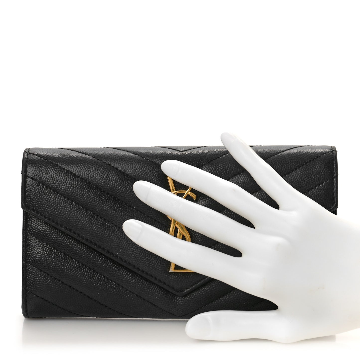Grain De Poudre Matelasse Chevron Monogram Flap Wallet Black