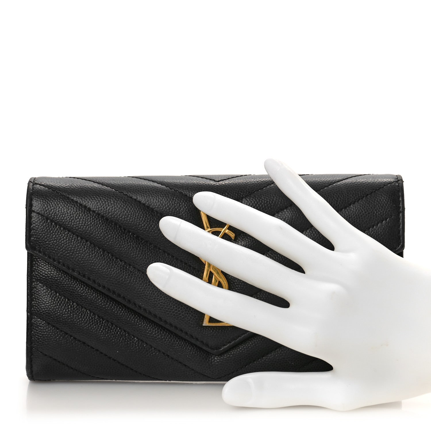 Saint Laurent Grain De Poudre Matelasse Chevron Monogram Flap Wallet Black 2 of 10
