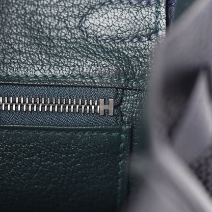 Hermes Togo Swift Officier Birkin 25 Bleu Nuit Vert Cypress 17 of 35
