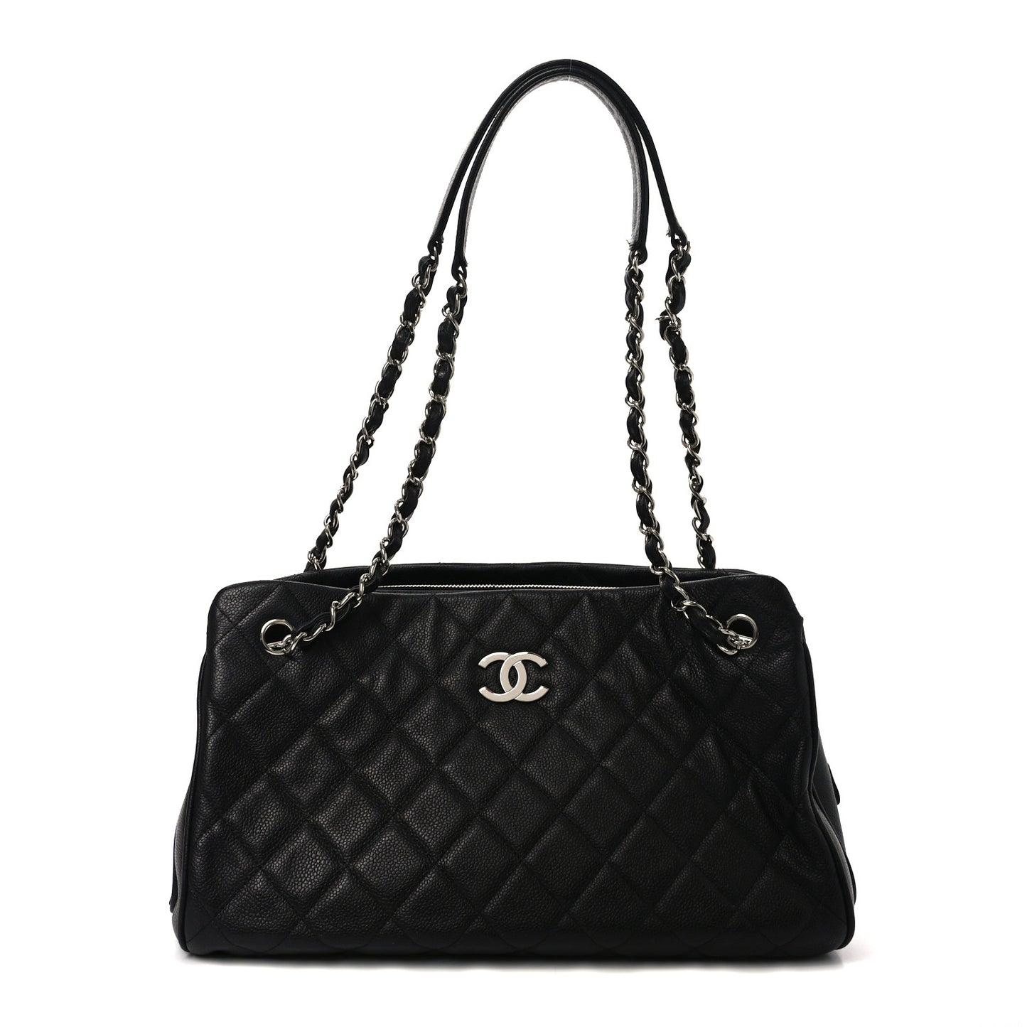Caviar Quilted Bijoux Chain Shopping Tote Black
