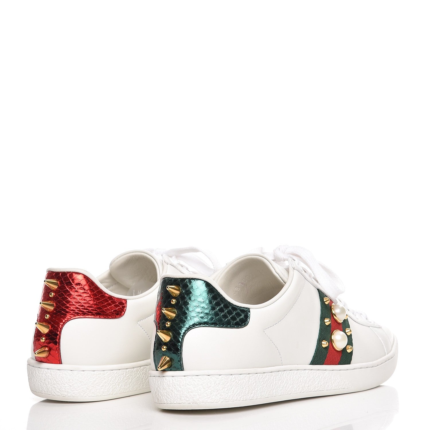 Gucci Calfskin Web Studded Ace Sneakers 38 White 4 of 9
