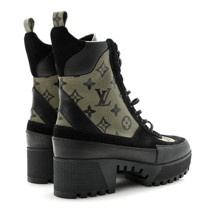 Louis Vuitton Suede Monogram Laureate Platform Desert Boots 37 Kaki Black 5 of 10