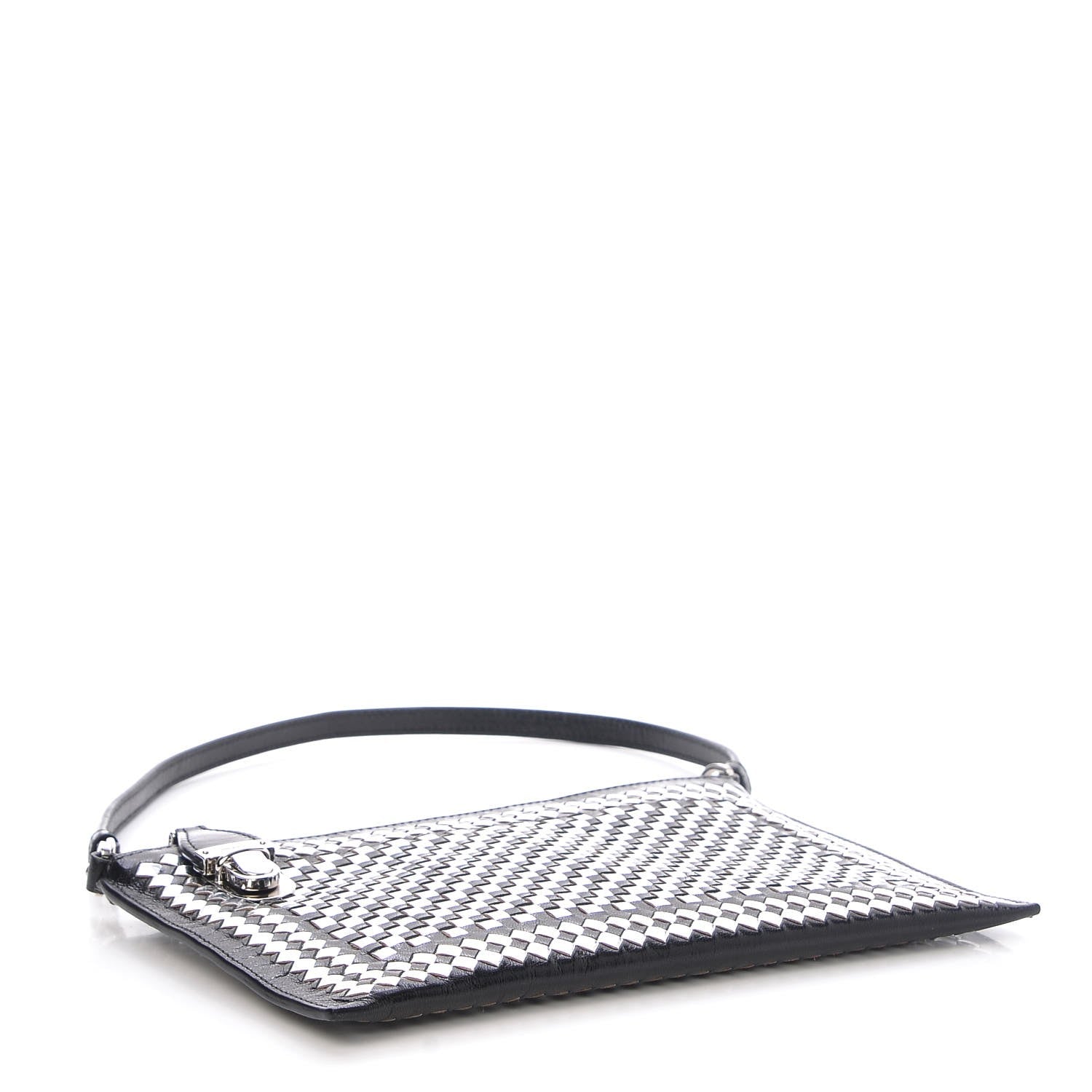 Prada Goatskin Woven Pochette Black Argento 4 of 7