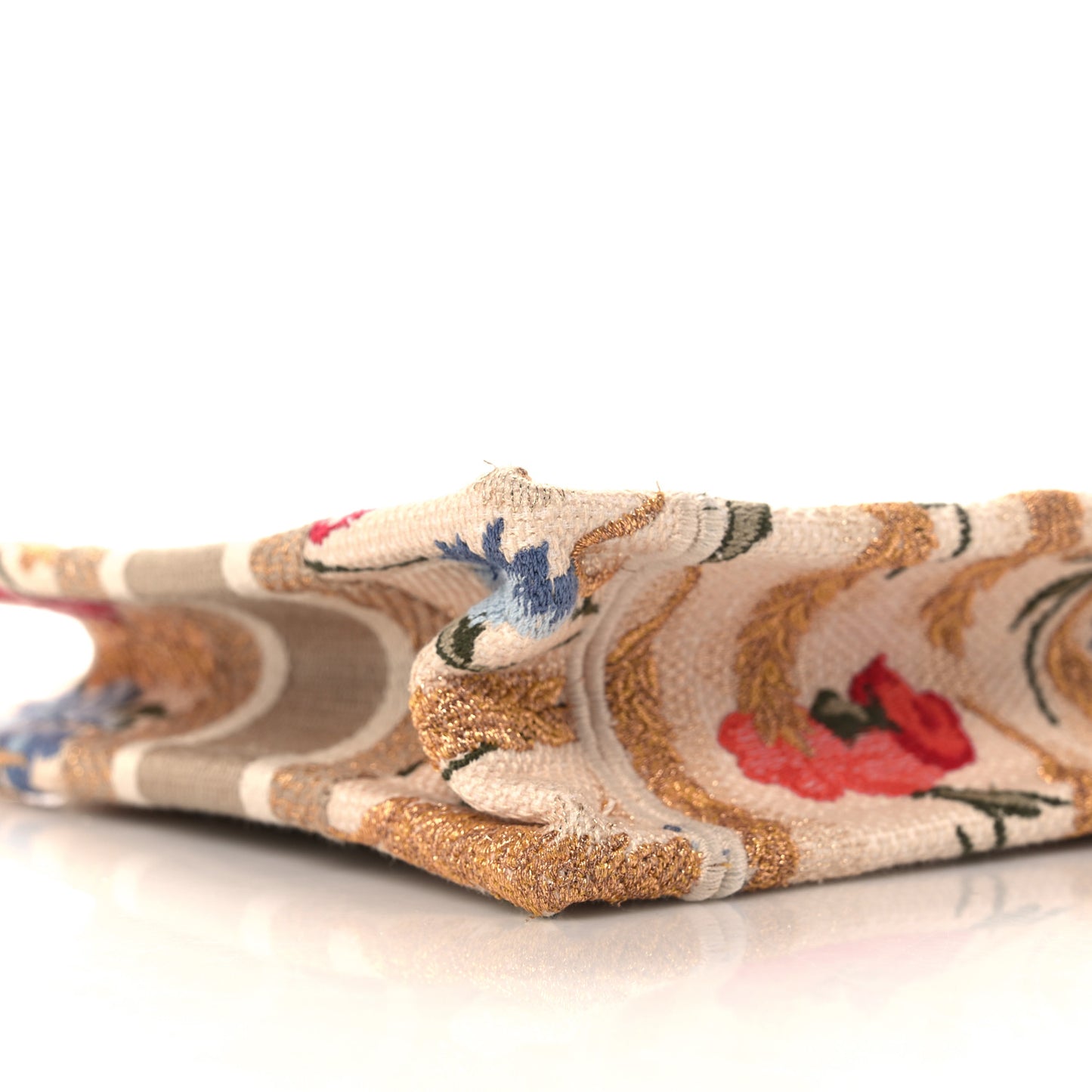 Canvas Embroidered Hibiscus Printed Mini Book Tote Beige Multicolor