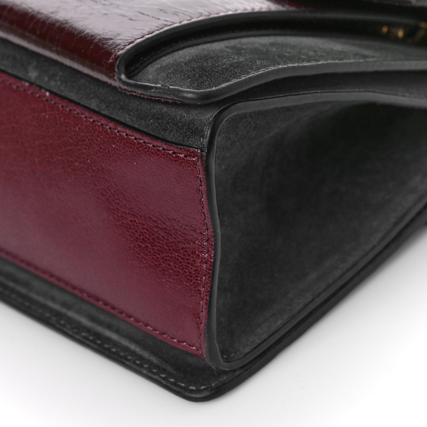 Crinkled Patent Deerskin Suede Small GV3 Shoulder Bag Aubergine Graphite
