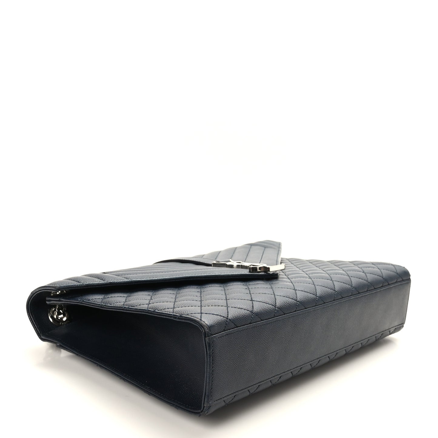 Grain De Poudre Textured Mixed Matelasse Large Triquilt Monogram Satchel Deep Marine