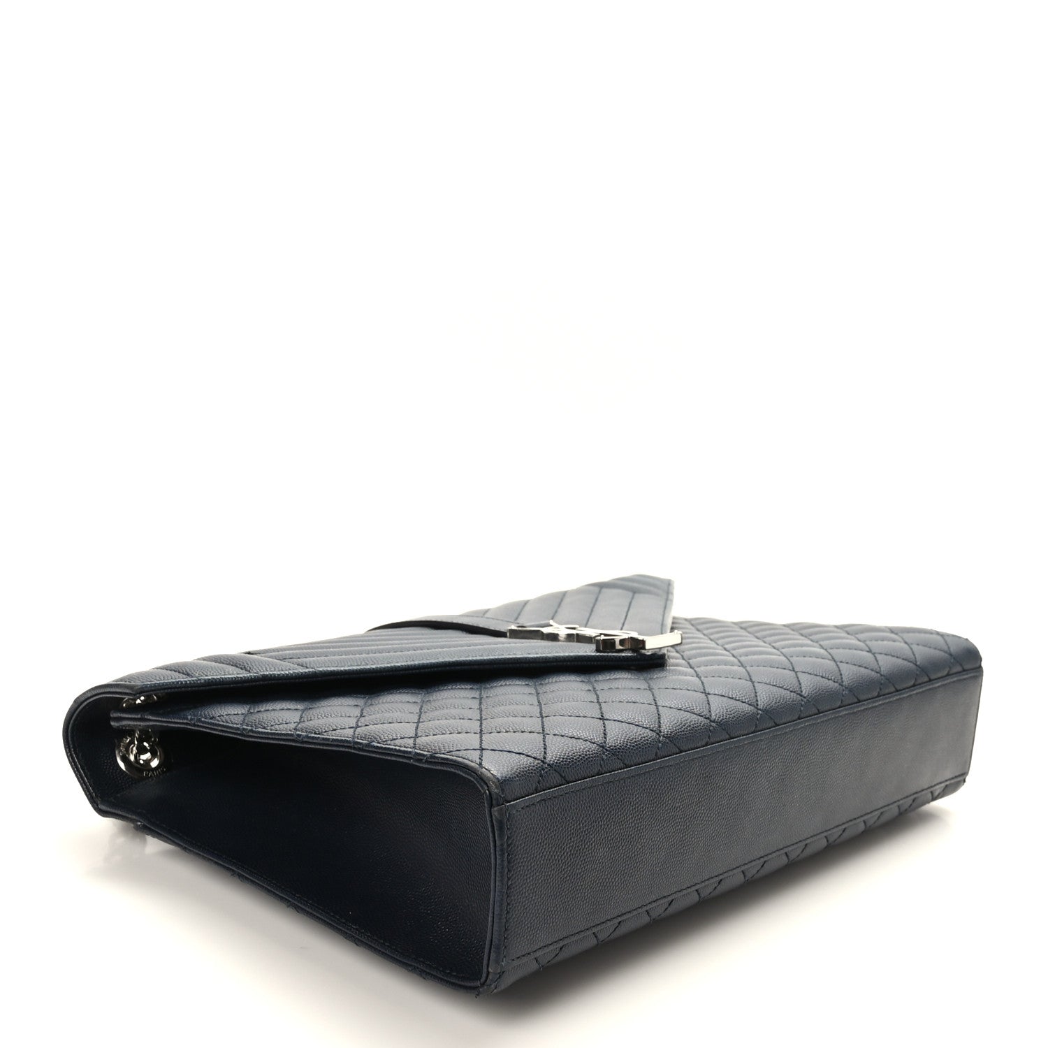 Saint Laurent Grain De Poudre Textured Mixed Matelasse Large Triquilt Monogram Satchel Deep Marine 4 of 9