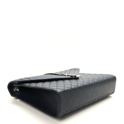 Saint Laurent Grain De Poudre Textured Mixed Matelasse Large Triquilt Monogram Satchel Deep Marine 4 of 9