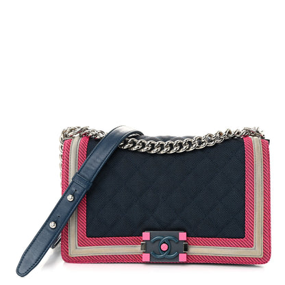 Chanel Canvas Quilted Medium Fluo Boy Flap Dark Navy Fuchsia Grey 1 of 10