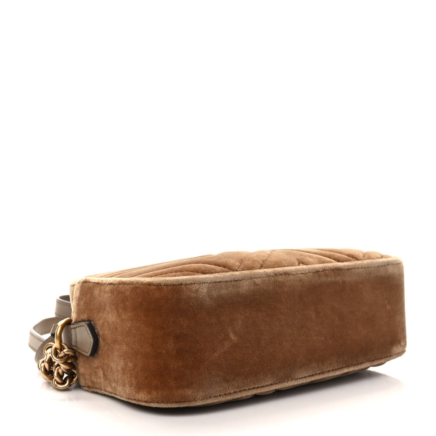 Velvet Matelasse Small GG Marmont Chain Shoulder Bag Taupe