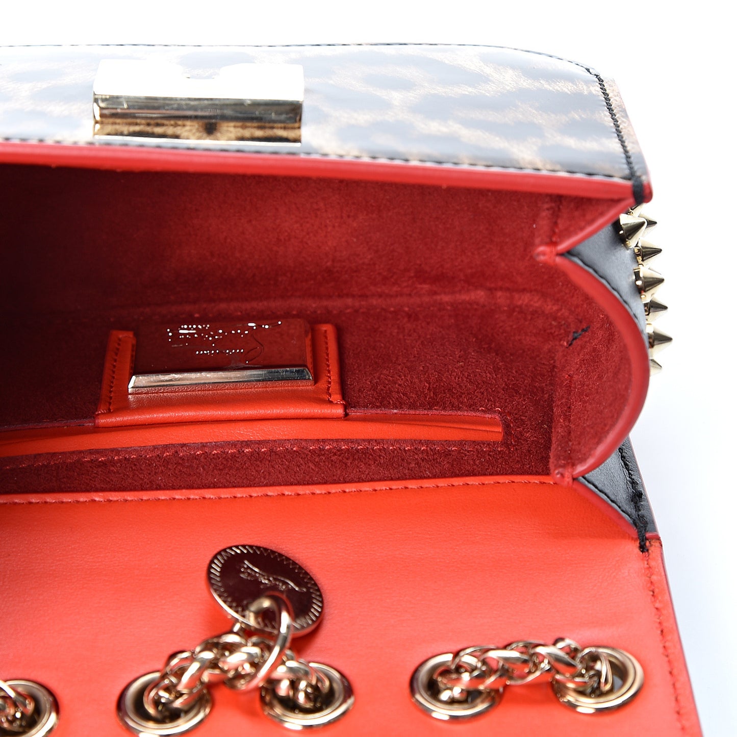 Patent Calfskin Leopard Spikes Mini Sweety Charity NV Crossbody Bag Brown