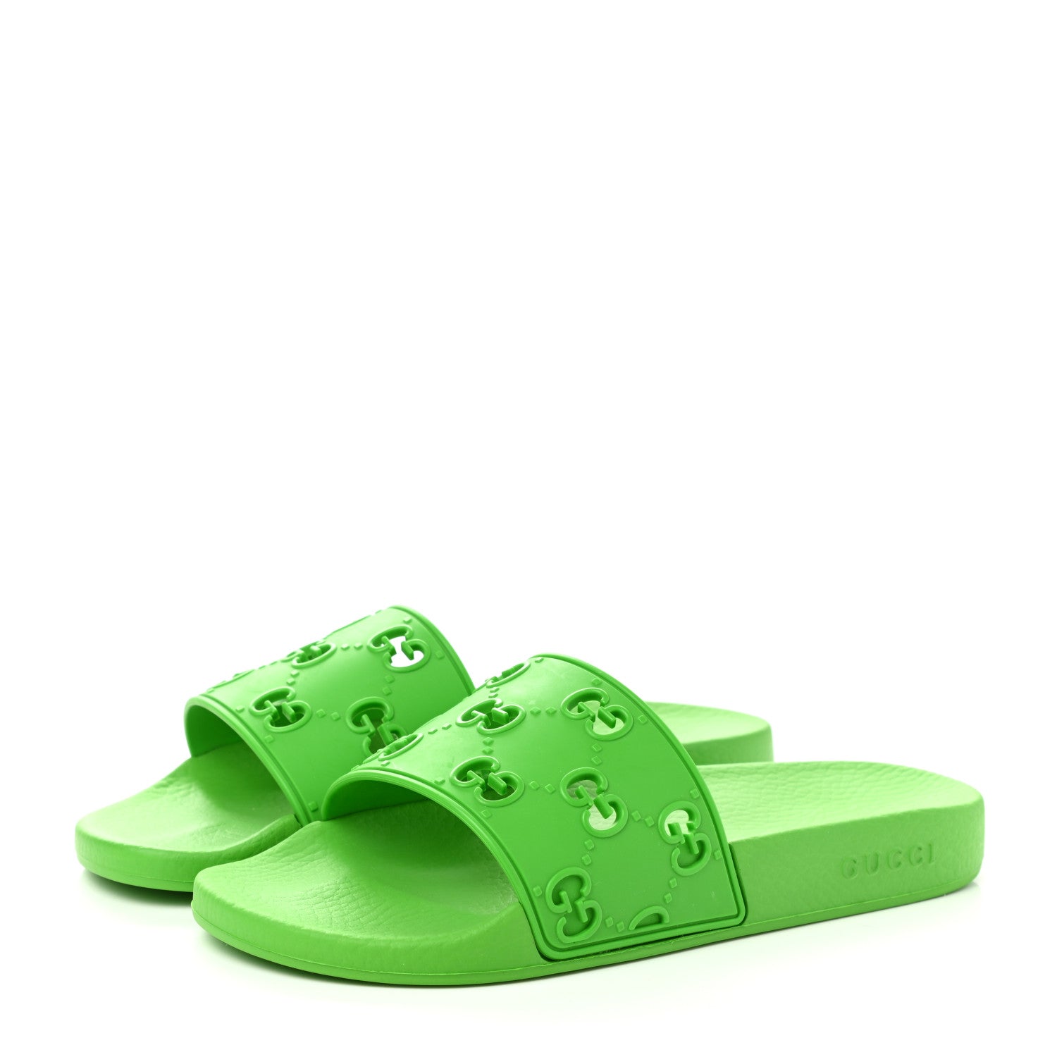 Gucci Rubber GG Monogram Perforated Mens Slide Sandals 6 Green 2 of 8