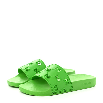 Gucci Rubber GG Monogram Perforated Mens Slide Sandals 6 Green 2 of 8