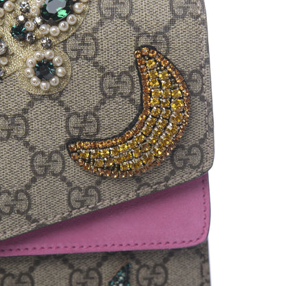 Gucci GG Supreme Monogram Suede Pierced Heart Embroidered Medium Dionysus Shoulder Bag Beige Ebony Pink Tropical Flower 14 of 18