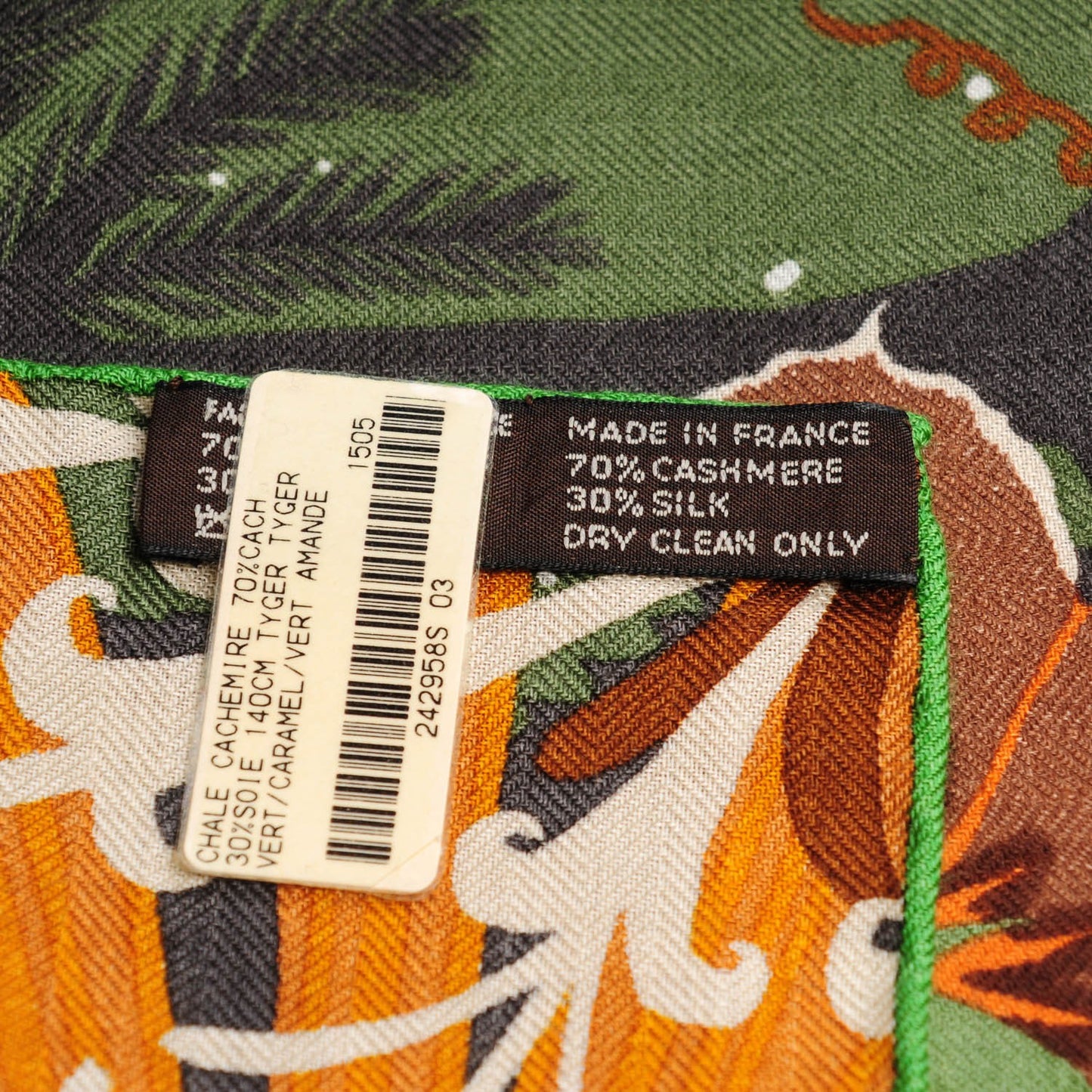 Cashmere Silk Tyger Tyger Shawl 140 Vert Caramel Vert Amande