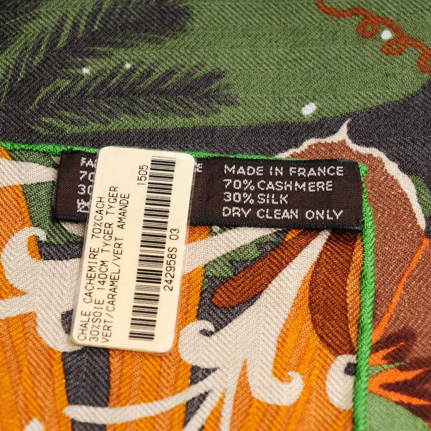 Hermes Cashmere Silk Tyger Tyger Shawl 140 Vert Caramel Vert Amande 7 of 7