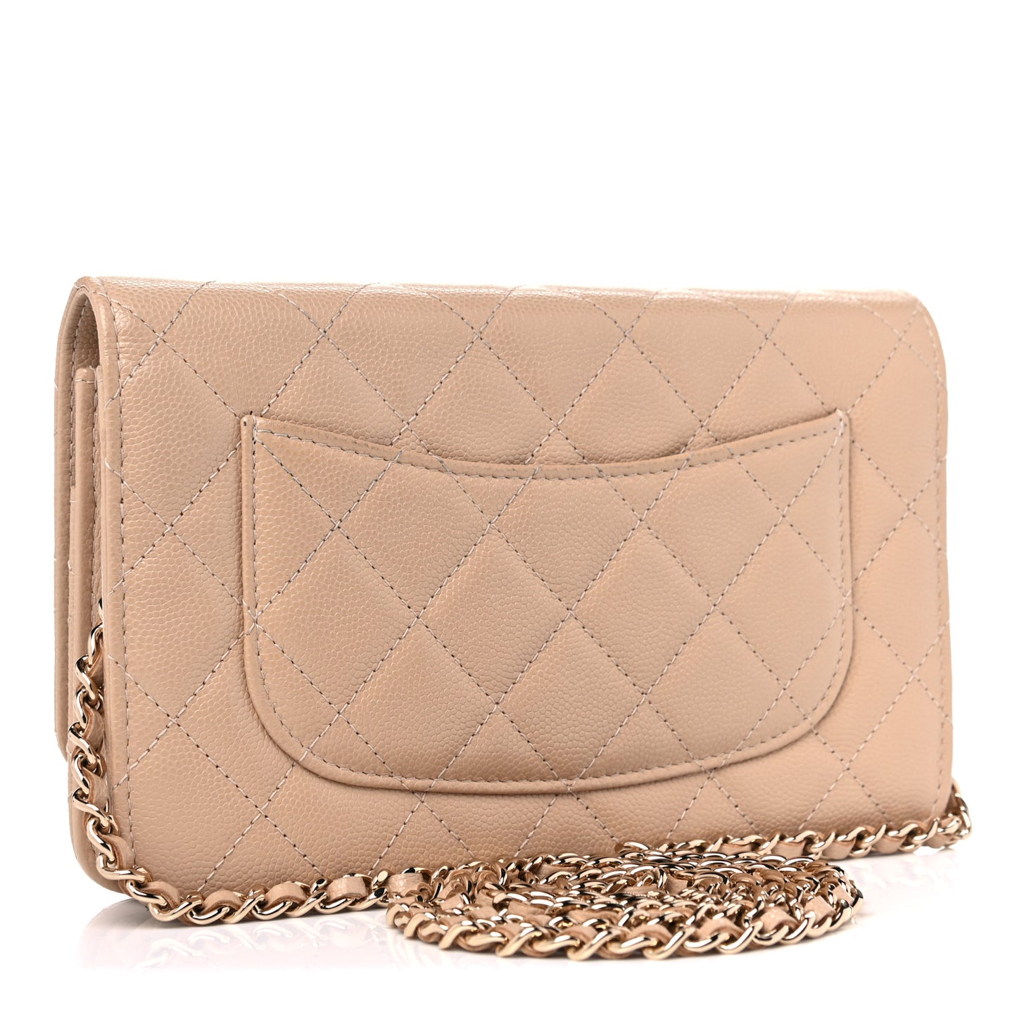 Caviar Quilted Wallet On Chain WOC Beige