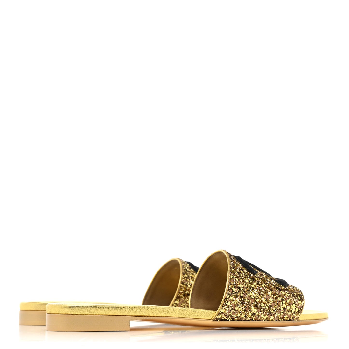 Glitter Fabric CC Mules 39 Gold Black