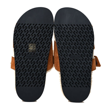 Hermes Suede Goatskin Woolskin Womens Chypre Sandals 36 Brun Fume Ecru 5 of 8