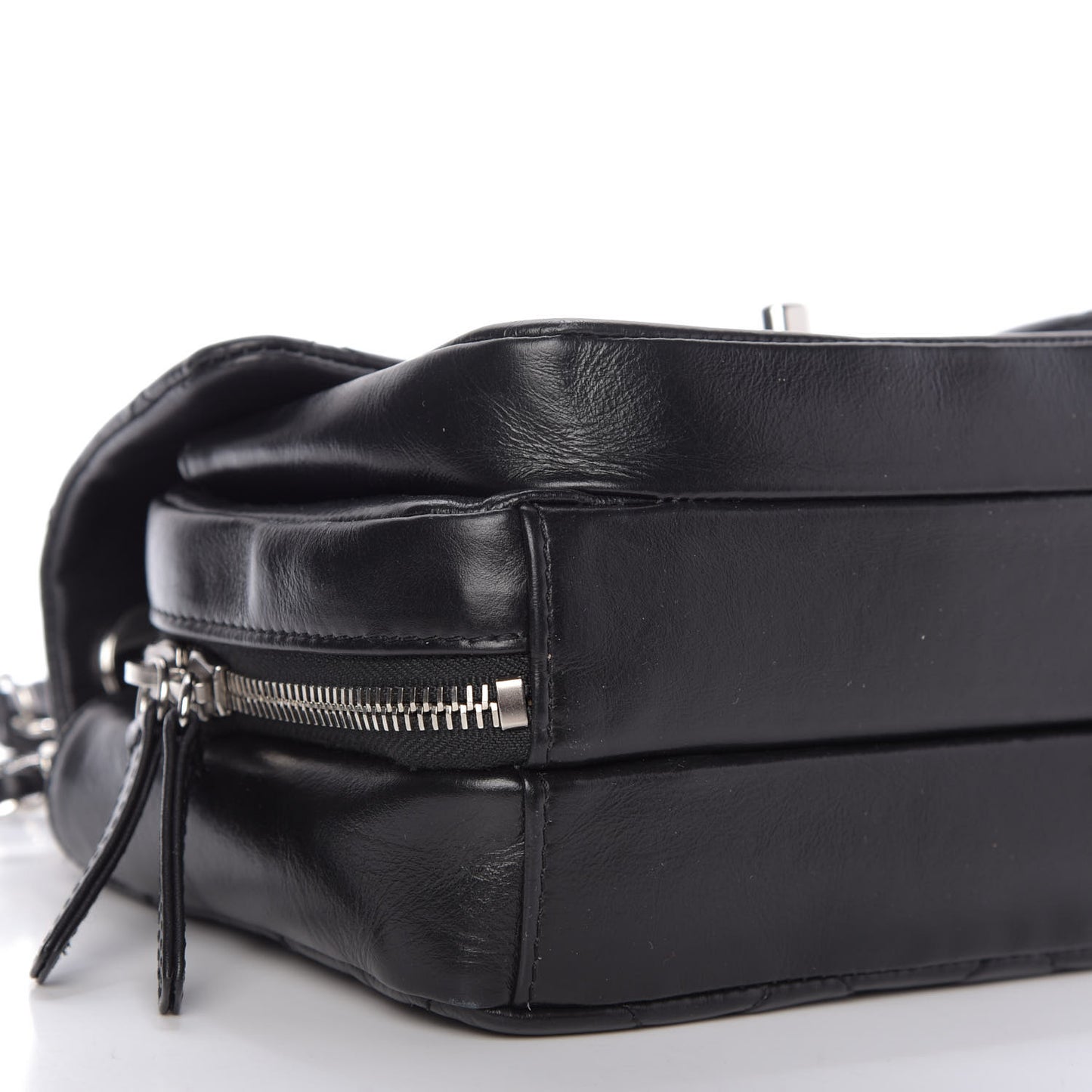 Aged Calfskin Quilted Express Zip Around Flap Black