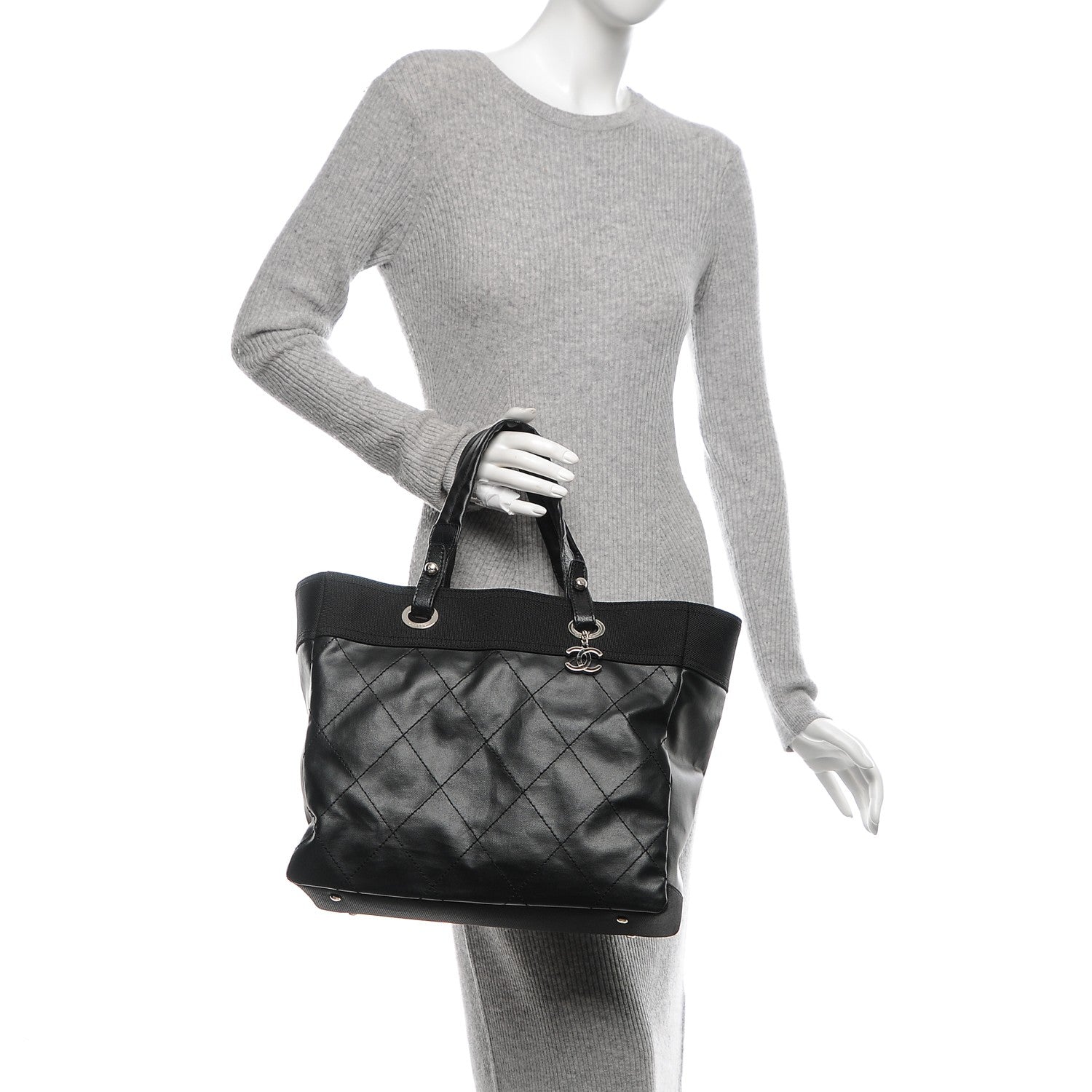 Chanel Coated Canvas Quilted Large Paris Biarritz Tote Black 2 of 7