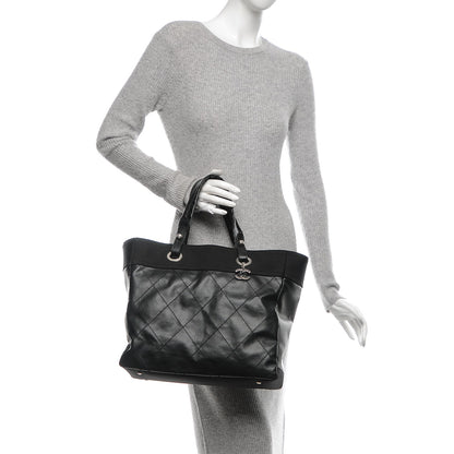 Chanel Coated Canvas Quilted Large Paris Biarritz Tote Black 2 of 7