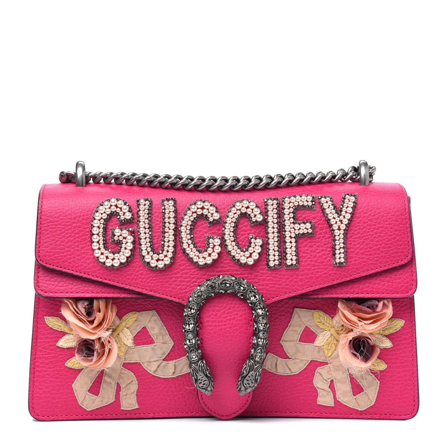 Gucci Pebbled Calfskin Embellished Guccify Small Dionysus Shoulder Bag Rosa 1 of 4