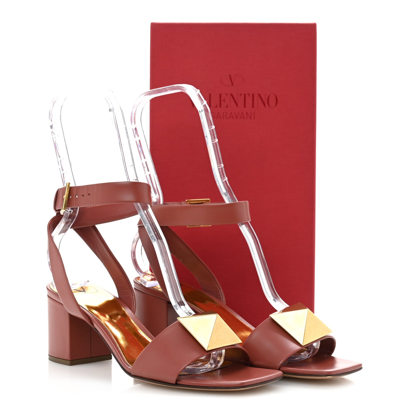 Calfskin One Stud Ankle Strap 60mm Sandals 37.5 Gingerbread
