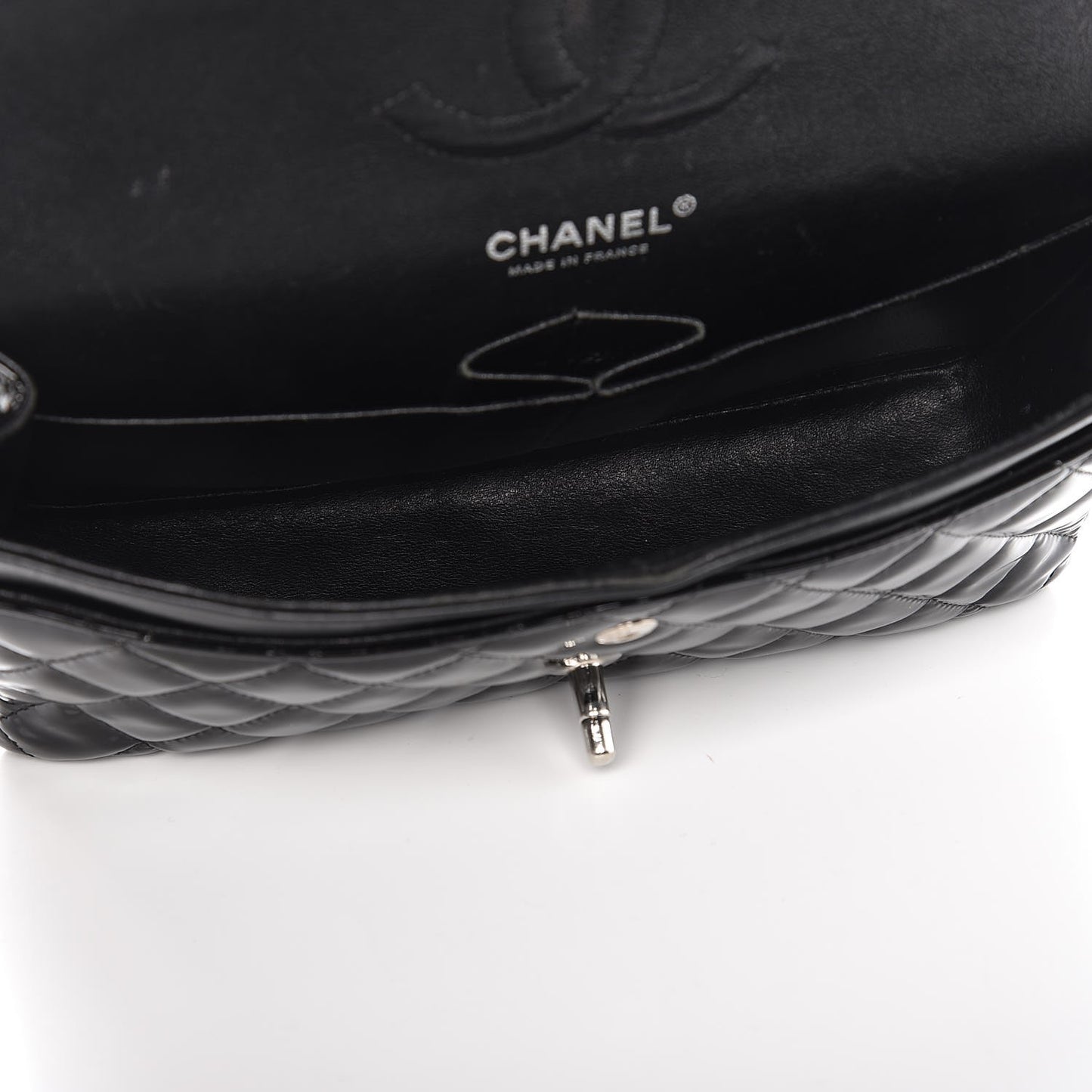 Patent Quilted Medium Double Flap Black