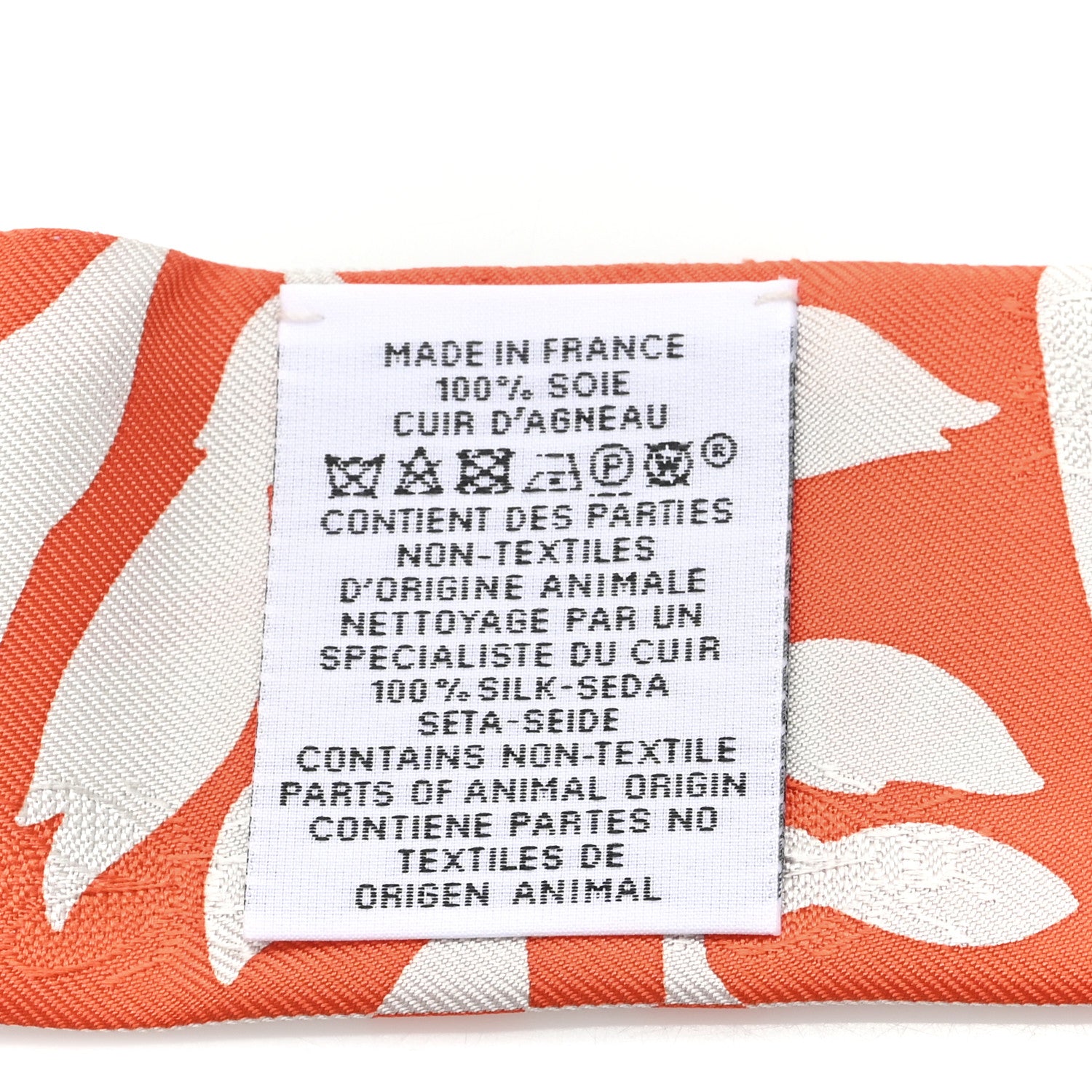Hermes Silk Calfskin Bouquet Final Fringed Twilly Orange Gris Perle Vermillion 3 of 3