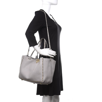 Valentino Garavani Pebbled Calfskin Medium Rockstud Tote Pastel Grey 2 of 11