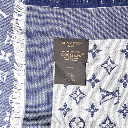 Louis Vuitton Wool Silk Monogram Denim Shawl Blue 4 of 4
